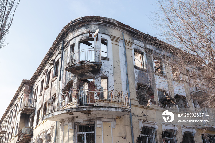 Ruins of buildings after war in Ukrain