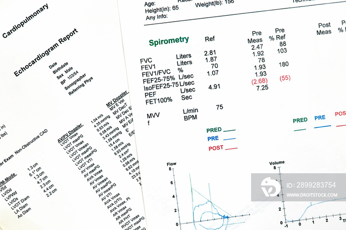 Close up of Pulmonary Functions Test and ECG Report