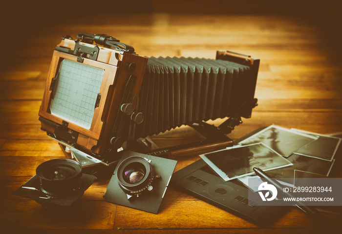 Large format camera, lens, films and tablet