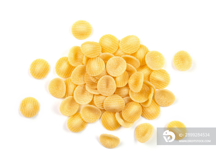 Orecchiette pasta isolated on white background with clipping path