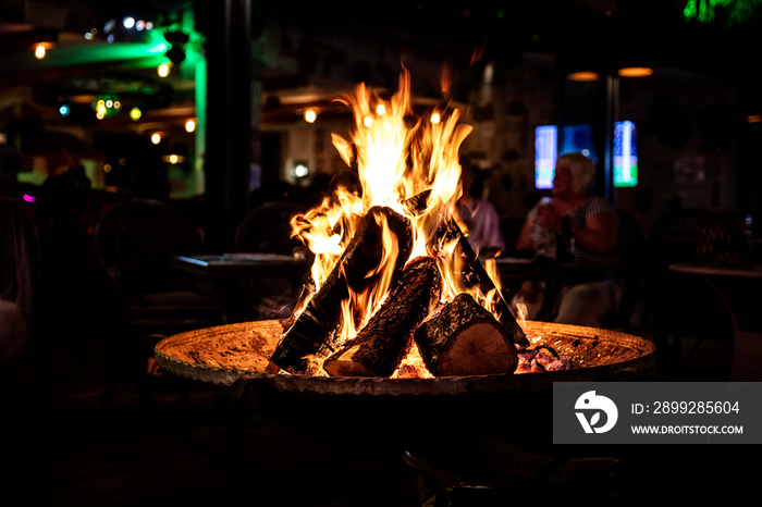 Burning fire in bar