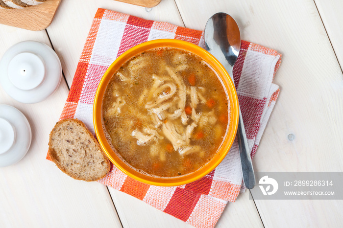 Traditional polish tripe soup with vegetables.