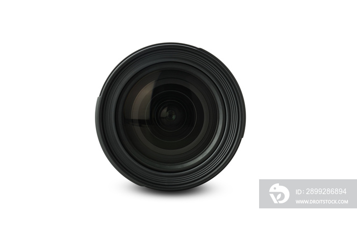 Camera lens isolated on white background, close up