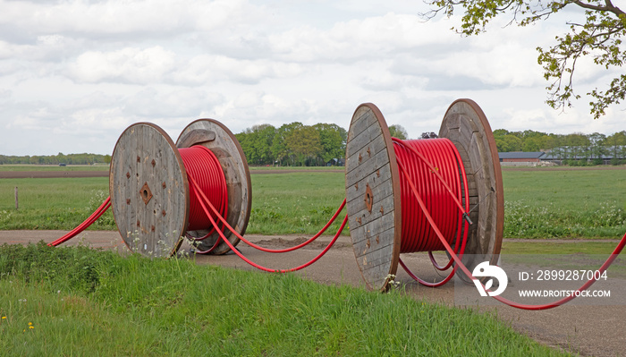 Huge roll of cable for underground cable installation