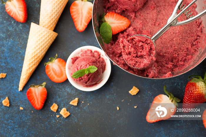 Homemade strawberry sorbet