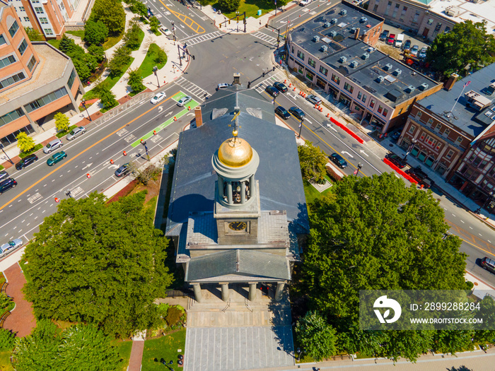 United First Parish Church was built in 1828 in downtown Quincy, Massachusetts MA, USA. Presidents John Adams and John Quincy Adams are buried in the family crypt beneath the church.