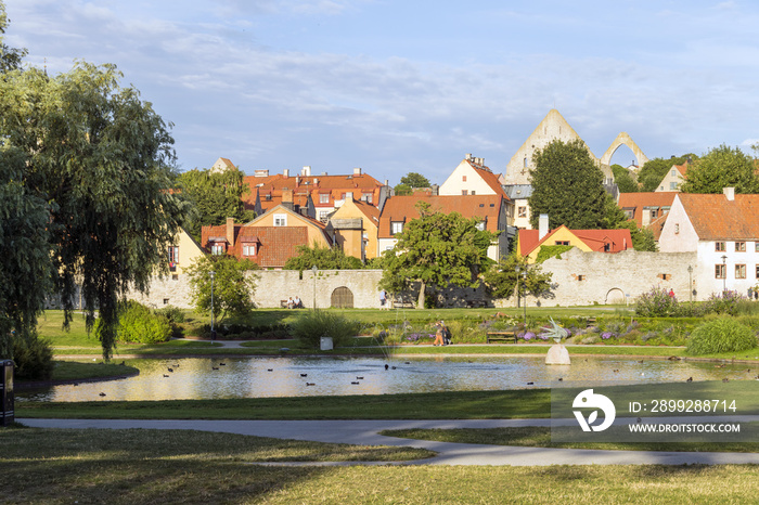 A park called Almedalen in the city Visby