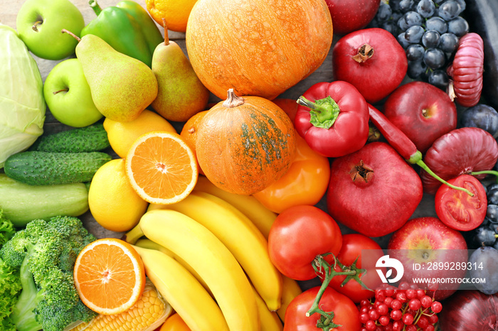 View of delicious ripe fruits and vegetables