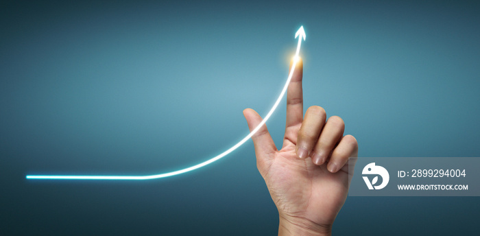 Hand touching  graphs of financial indicator and market analysis chart