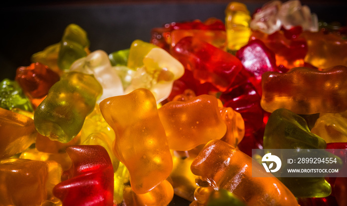 Colorful Gummi Bears or jelly babies in close-up - studio photography
