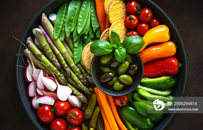 Crudites platter close-up view