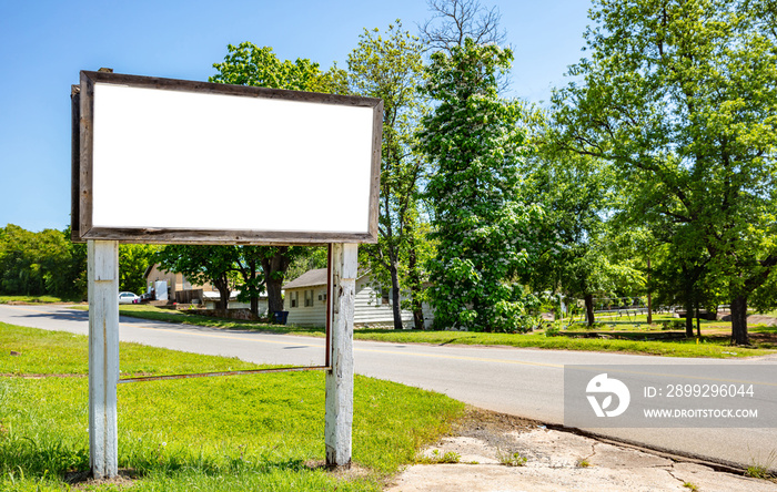 Billboard blank white for advertisement, old weathered at Amarillo Texas, spring sunny day