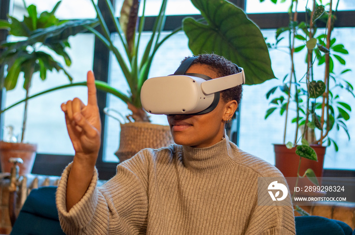 Woman using virtual reality headset