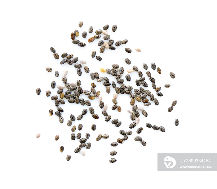 Chia seeds isolated with white background.