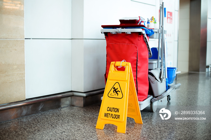 cleaning cart in modern hall