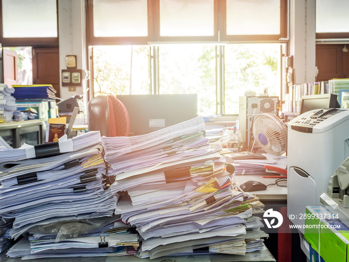 Close up of business documents stack on desk , report papers stack