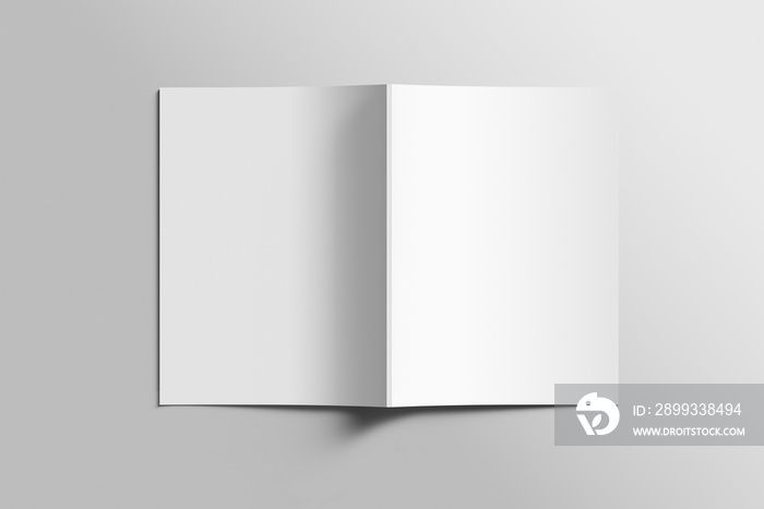 Blank A4 photorealistic brochure mockup on light grey background.