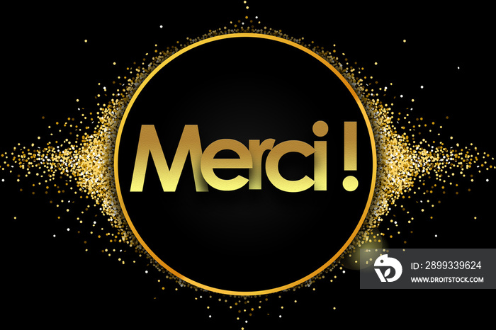 merci in golden circle stars and black background