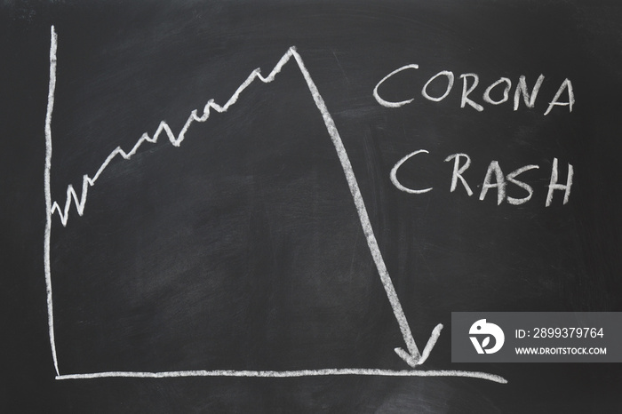 电晕崩盘-黑板上的手绘图，显示股市崩盘或金融经济崩溃