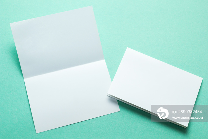 身份设计，企业模板，公司风格，绿色背面的空白白色折叠纸传单