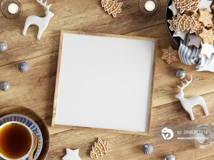 Christmas Frame Mockup 1:1 ratio, Minimalist Frame Mockup, Wooden Frame Mockup Christmas