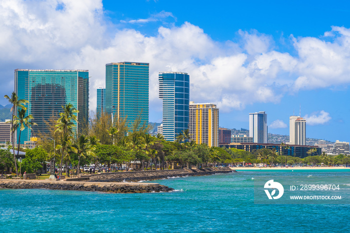 cityscape of honolulu in oahu island, hawaii, us