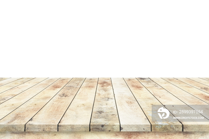 白色隔离木桌子或木地板