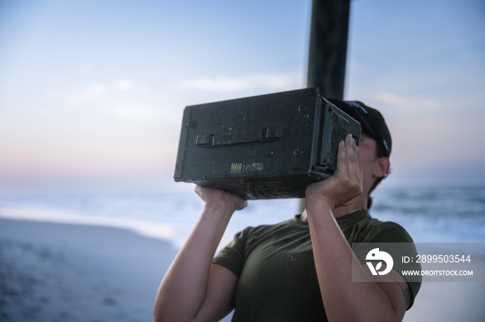 Marine veteran trains every morning on the beach to stay in shape just like when she was on active duty.