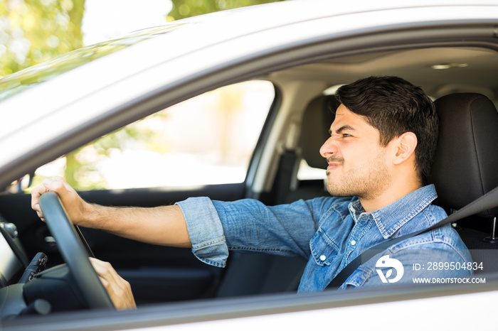 Angry driver honking in traffic jam