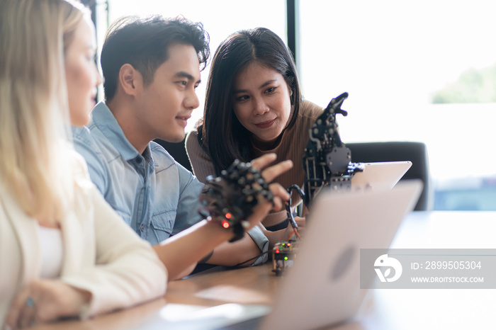 Young students researching inventions with modern technology in university libraries.