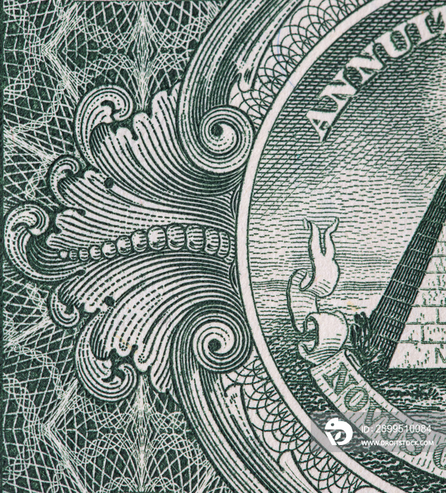 Closeup of back side of 1 dollar bill