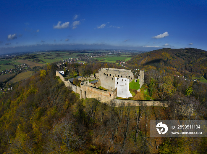 Castle Hukvaldy - one of the largest castle ruins in the Czech Republic, Northeastern Moravia, Europe.