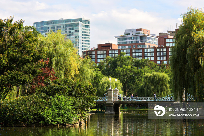 Modern buildings and park in Boston city