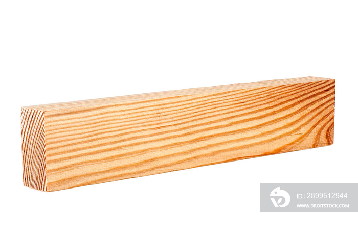 Wooden beam isolated on a white background. Wooden board. Wooden plank.