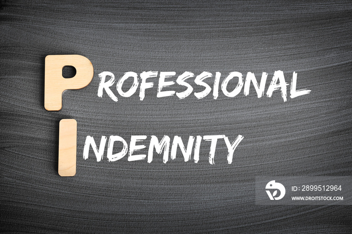 PI - Professional Indemnity (insurance coverage) acronym, business concept on blackboard