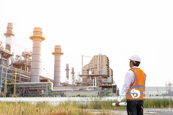 Engineer is checking plant around Gas turbine electrical power plant