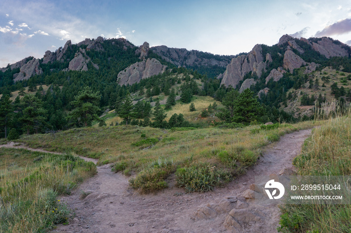 Sunset over hiking trails in the Colorado front range