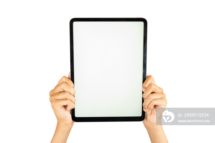 two hands holding tablet vertically for mockups