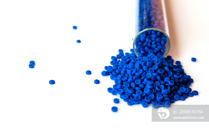 Close-up of plastic polymer granules, polymer plastic, polymer pallet, Plastic ball.