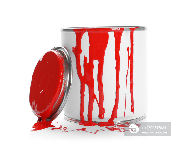 Can of red paint on white background