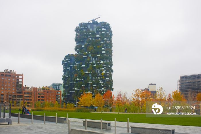 Bosco Verticale - two prestigious buildings, which grow more than 1,000 specimens of plants, integrate seamlessly into the green around them in Milan, Italy