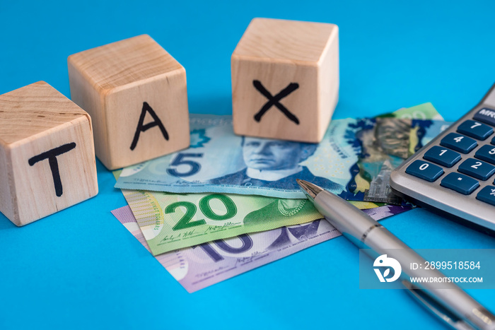 Wooden cubes tax with canadian dollar