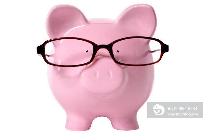 Piggy bank wearing glasses isolated old age saving concept transparent background photo PNG file