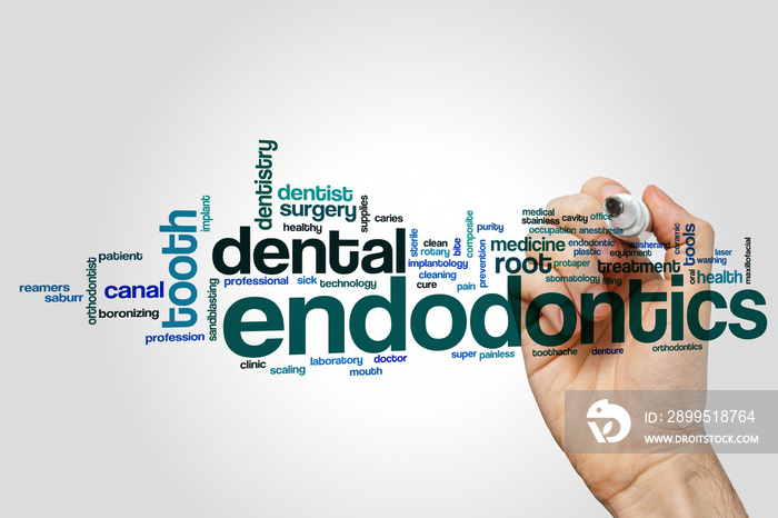 Endodontics word cloud concept on grey background