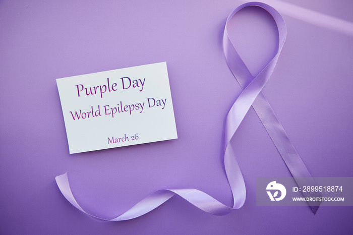 Purple Day - World Epilepsy Day, March of 26. Symbol of Epilepsy Day. Ribbon and text.