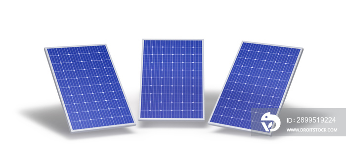 Three solar panels isolated from the white background