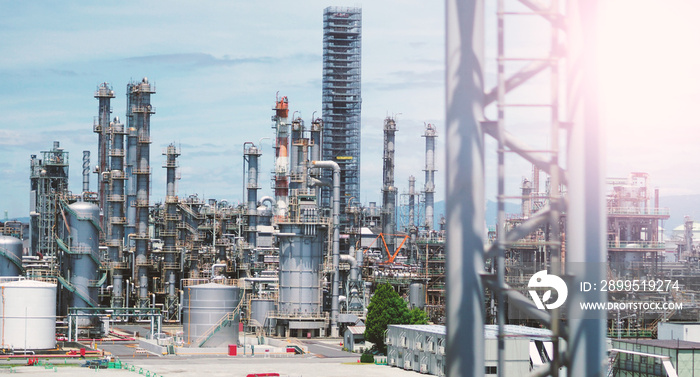 Blurry image of petroleum factory oil tank in Osaka district Kansai area of Japan for energy and chemical production.