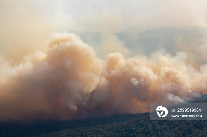 Australian bushfire massive smoke clouds aerial