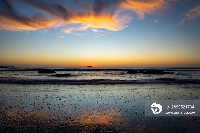 Sunset over the Atlantic Ocean at the west coast town of Yzerfontein. Western Cape. South Africa