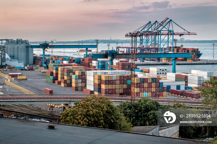 various containers in the cargo port